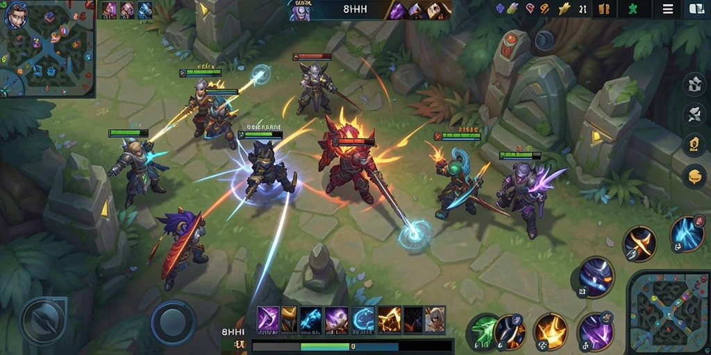 Tangkapan layar gameplay seru di 8HHH dengan aksi MOBA.