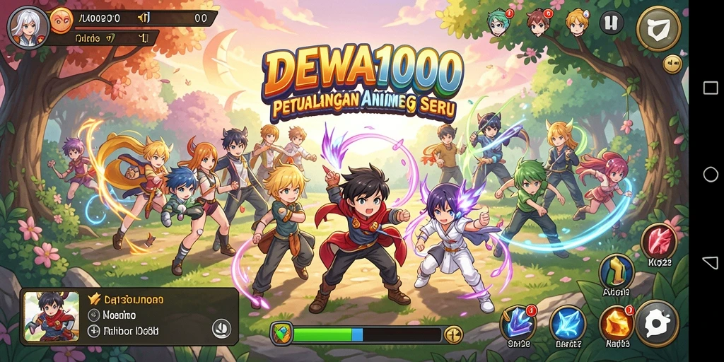 Tampilan gameplay DEWA1000 yang memukau saat pertarungan karakter anime.