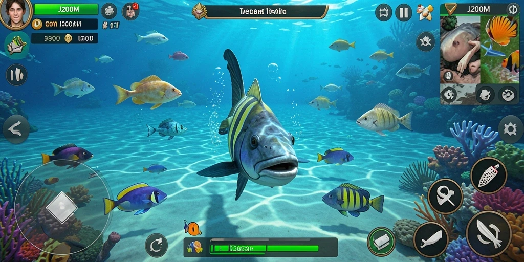 Tampilan gameplay J200M yang menampilkan aksi menembak ikan.