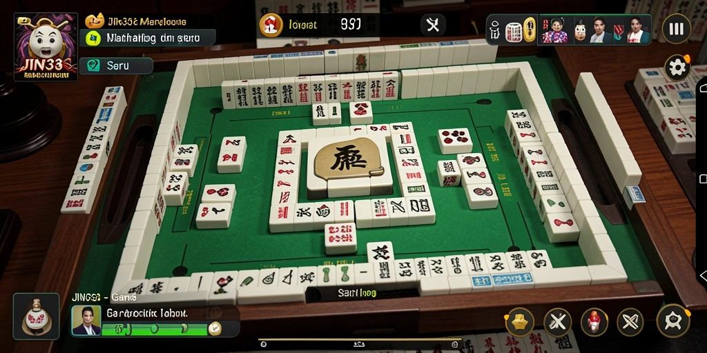 Screenshot gameplay JIN33 menampilkan antarmuka Mahjong yang menarik.