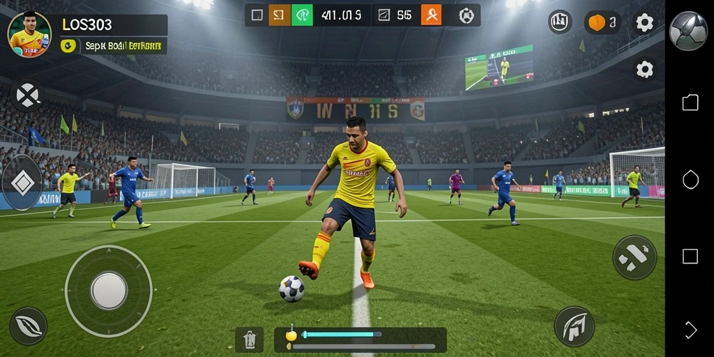 Tangkapan layar gameplay LOS303 yang menunjukkan aksi sepak bola mengesankan.