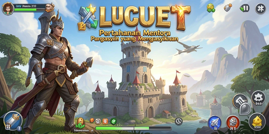 Tangkapan layar gameplay LUCUBET menunjukkan menara dan strategi pertahanan yang dinamis.