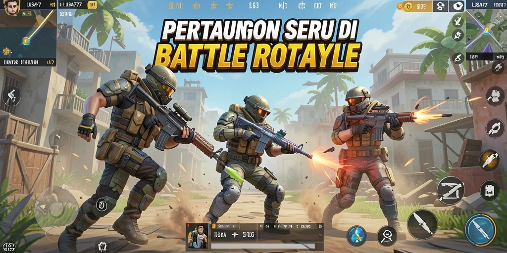 Tangkapan layar permainan LUSA777 menunjukkan pertempuran seru Battle Royale.