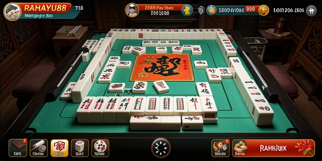 Screenshot dari gameplay RAHAYU88 yang menampilkan aksi Mahjong yang mendebarkan.