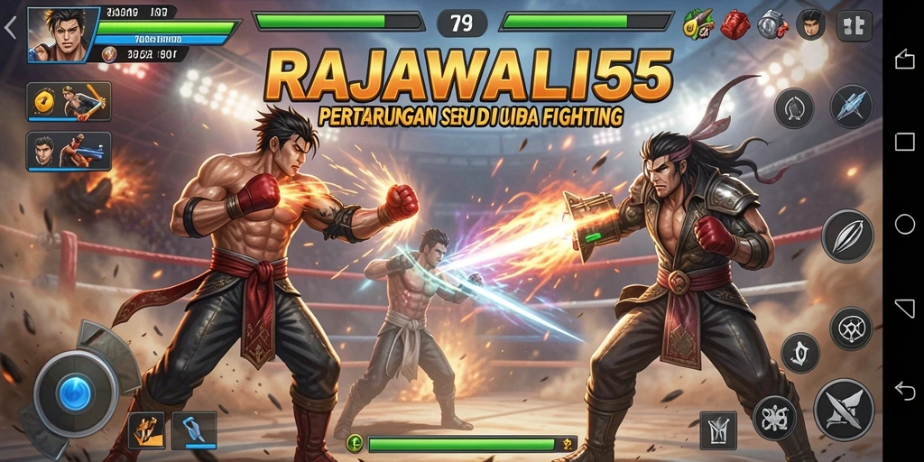 Tampilan seru pertarungan dalam RAJAWALI55 dengan karakter yang beraksi.