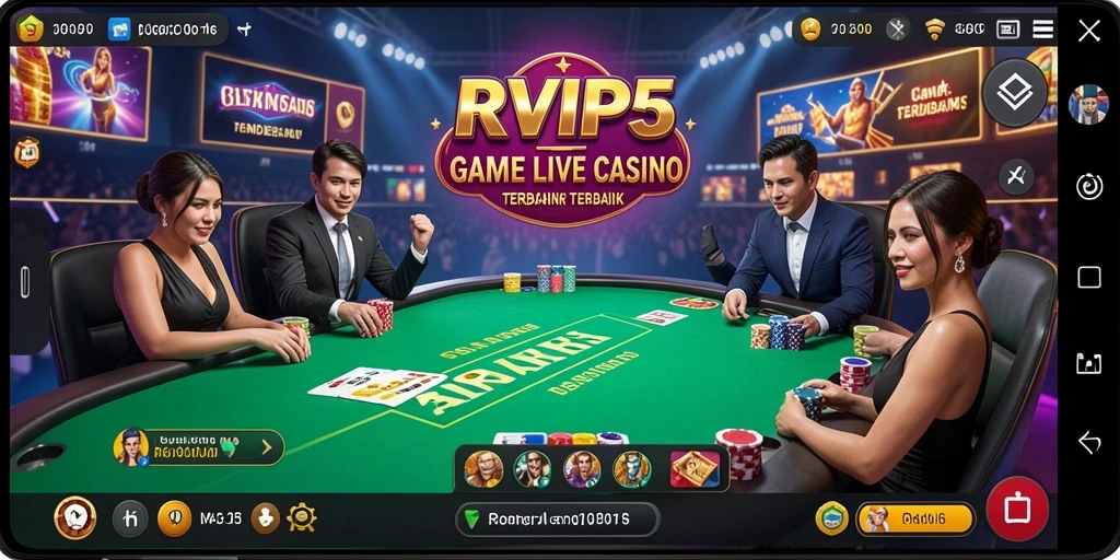 Tampilan utama RVIP5 menampilkan dealer dan meja permainan Live Casino.