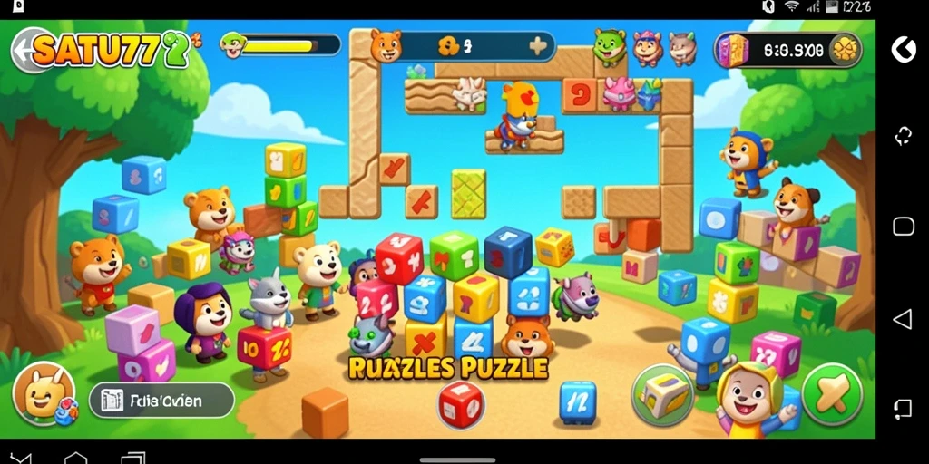 Screenshot dari gameplay Puzzle SATU77 yang menarik dan penuh warna.