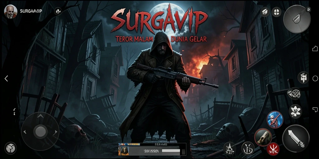 Tampilan menakutkan saat karakter menjelajahi dunia kegelapan di SURGAVIP.