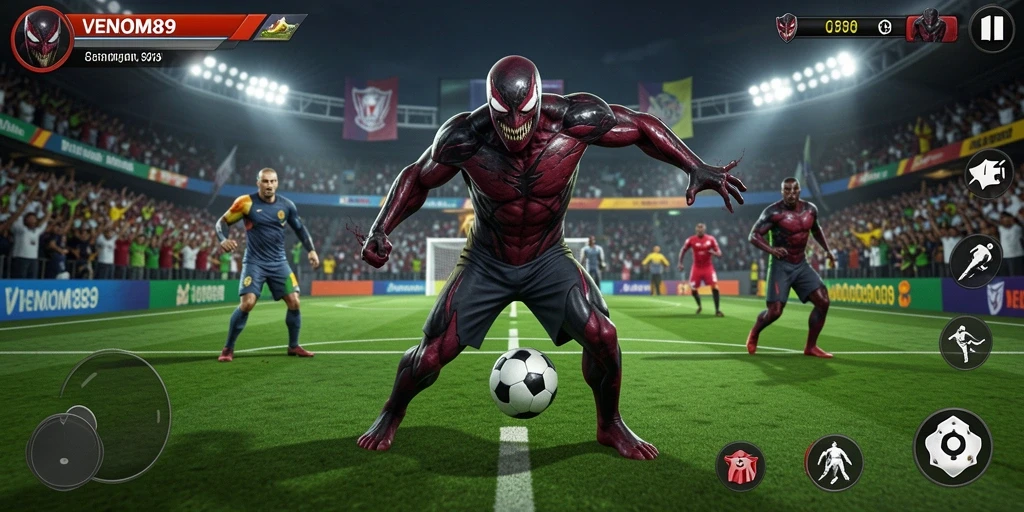 Tampilan gameplay menarik dari VENOM889 yang menghadirkan aksi sepak bola nyata.
